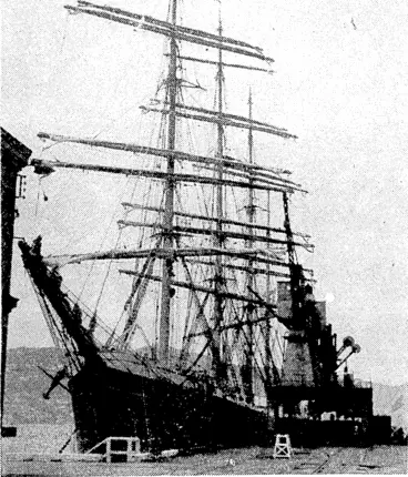 Image: The barque Pamir, up ihe mainmast, of which a girl telegraph messenger climbed yesterday. (Evening Post, 19 September 1945)
