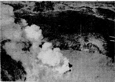 Image: The crater lake on Mount Ruapehu, photographed yesterday, when the cone in the centre of the lake was erupting and sending up a column of steam and ashes. This photograph was taken from an aircraft by a Public Works Department photographer. (Evening Post, 22 March 1945)