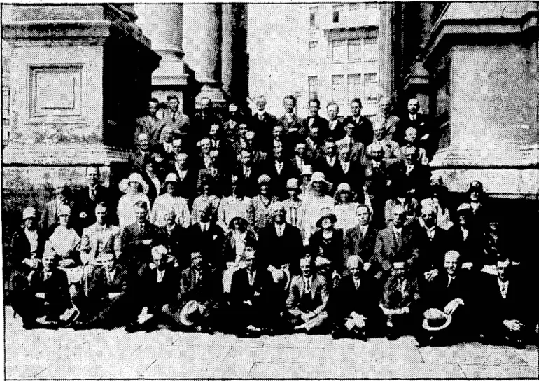 Image: Evening I'ost" i'hoto. BOOKSELLERS. OF NEW ZEALAND IN CONFERENCE.—The ninth annual . conference of Dominion booksellers opened at the Town Hall-tKis;morning. The,photograph shows the delegates attending. Sealed,' from, lejl to right, Mrs. A. G.\Harding,Mrs. C. A. Innes, Messrs. A. R. Clark, B. E. H. Whitcombe, A. V. Dallow, FJ Ross, secretary, Mrs. A. V. Hallow, Mr. G. H. Bennett, president,. Mrs. G.H. Bennett, Messrs. C. South, retiring,president, H.G. Edmiston, W. G. Osborn, Mrs. W. G. .•.'.. ■ Osborn, and' Mrs. A. A. Davics. '..'■'.'' (Evening Post, 15 January 1930)