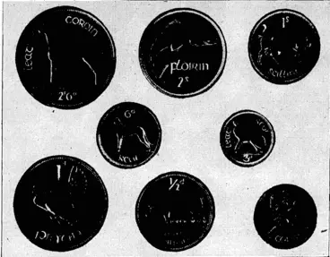 Image: Evening Post" Photo. IRISH COINAGE.—In vieiv of the decision to design and mint Dominion silver coinage, the designs selected in 1929 for the Irish coinage should interest readers. It was considered at the time that as Ireland's pecuniary wealth came from the soil this subject, should be represented oh her coinage. (Evening Post, 30 May 1933)