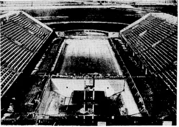 Image: Sport and General" Photo. PREPARING FOR THE OLYMPIC GAMES.—A view of the,swimming and 'diving pools which are being built in, a portion ?/-the-Reich Spprts>Field,qtßjzTU^^ (Evening Post, 08 April 1936)