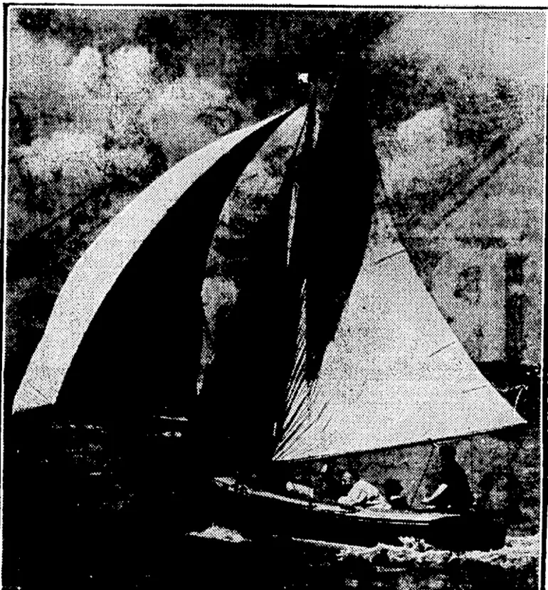 Image: Evening Post" Photo. SANDERS CUP CONTENDER.Â—The Royal Port Nicholson Yacht Club's X-class boat Lavina sailing well on the Waitemata this week in the contest for the Sanders Cup, in which, she represented Wellington. (Evening Post, 01 February 1936)