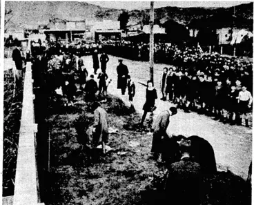 Image: y Arbor Day in < Petone. Children from four schools planting trees in Udy Street. ' • (Evening Post, 12 August 1937)