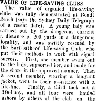 Image: VALUE OF LIFE-SAVING CLUBS (Taranaki Daily News 1-10-1907)