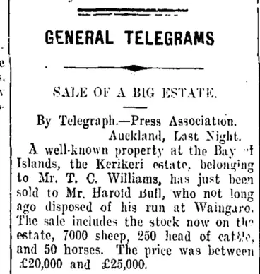 Image: GENERAL TELEGRAMS (Taranaki Daily News 7-12-1909)