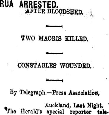 Image: RUA ARRESTED. (Taranaki Daily News 4-4-1916)
