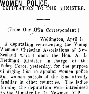 Image: WOMEN POLICE. (Taranaki Daily News 3-4-1916)