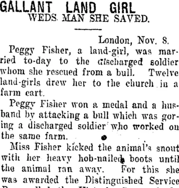 Image: GALLANT LAND GIRL. (Taranaki Daily News 25-11-1919)