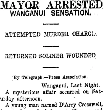 Image: MAYOR ARRESTED (Taranaki Daily News 17-5-1920)