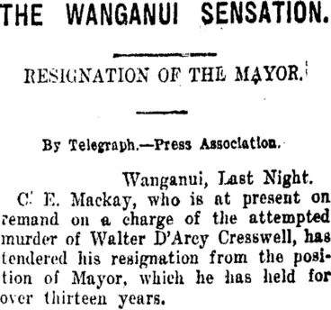 Image: THE WANGANUI SENSATION. (Taranaki Daily News 22-5-1920)
