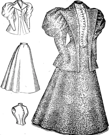 Image: ladies' Costume, Consisting of a Jacket or Blaser, a Vest and a  Four-Gored Skirt. (Observer, 01 June 1895)