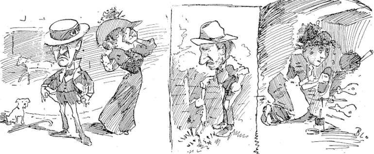 Image: Not a penny'in his'pockets, la-di-da.1 It burst up the honeymoon, And now he is trapping rabbits While she plies the stove brushes in her all right. " They hadn't enough left to pay their overdue board for a living��� capacity as domestic servant. Meanwhile,  bill, the furniture has been seized and the 'appy.  'ome sold up.  Being the Story of a Wairarapa Couple who Mortgaged their home to pay for a Honeymoon, and Spoiled the Honeymoon and Lost the Home. (Observer, 07 May 1898)