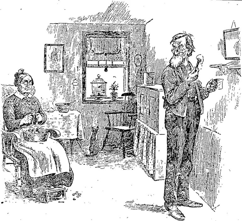 Image: The Good Time A-Comiag.  1 Say, mother, I come of age to-morrow. Wish me joy'  ' Age, John? Now, what are you talking about? You were, of ace before I knew you.'  ' You don't understand", mother. To-morrow I come of age for Dick Sedaon's old age pension. Snooks ! Won't I have a jolly old spree.' (Observer, 29 October 1898)