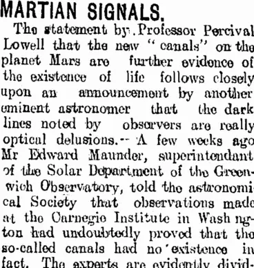 Image: MARTIAN SIGNALS. (Tuapeka Times 19-1-1910)