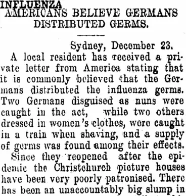 Image: INFLUENZA. (Tuapeka Times 24-12-1918)