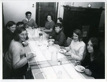 Image: Having a meal at the Working Girls' Hostel, Cameron Cottage, Glendining Home, 1969