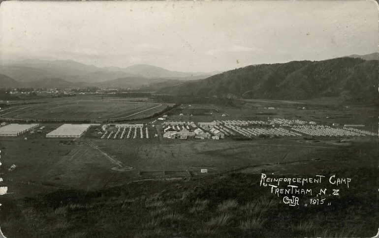 Image: Trentham Camp overall view 1915; view from Flagstaff Hill, looking north-east 3a.