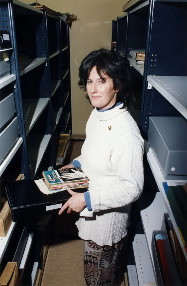 Image: Library; archivist Nicola Frean among the rolling shelves of the archives room.