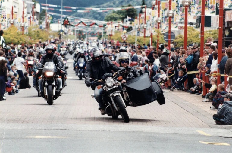 Image: Christmas parade 1996; motorcycles.