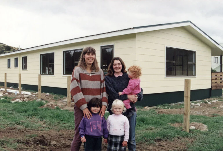 Image: Te Marua/Mangaroa play centre, 7 Emerald Hill Drive, opens; Sue Hartendorp, Marina Brocklebank and children.
