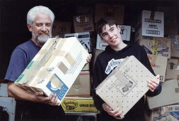 Image: Books for Fiji; book repair specialist Bill Tito and Upper Hutt College student Tim Laird.
