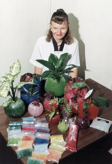 Image: Jel-Gro NZ Ltd, Redwood Street; Jel-Gro has the appearance of small balls of jelly; Teresa Lewis with examples.
