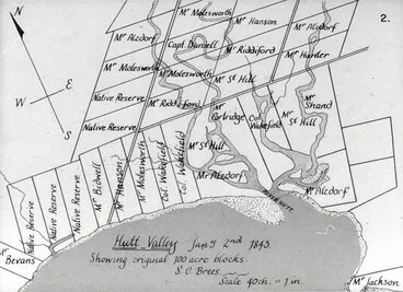 Image: Hutt Valley History 2; Early History 002; land allocations, 1843.