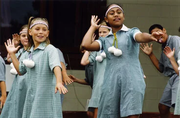 Image: Ōrongomai Marae 2000; Waitangi open day; St Joseph's School kapa haka group