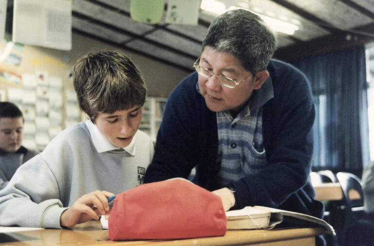 Image: Maidstone Intermediate; 'maths whiz' Choon Tan working with Catherine McQueen, 12.