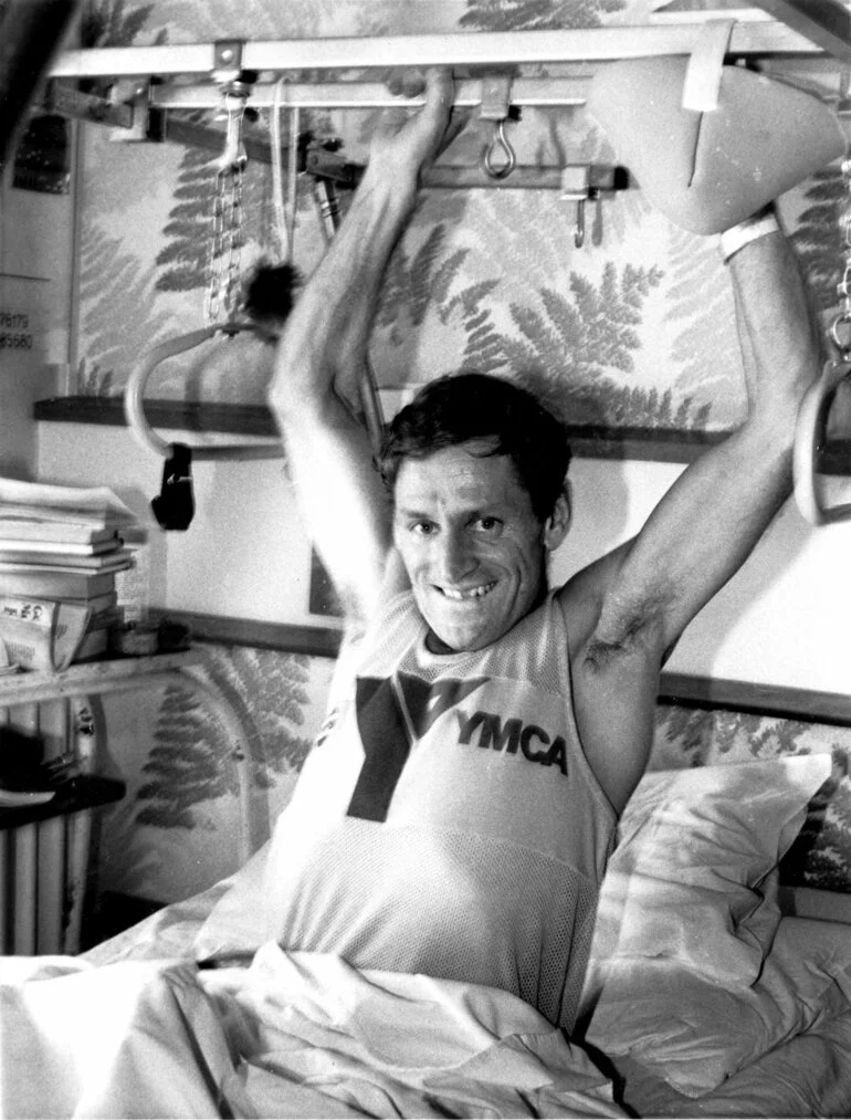 Image: Barry Hislop, Upper Hutt YMCA director, exercising after losing his lower right leg.