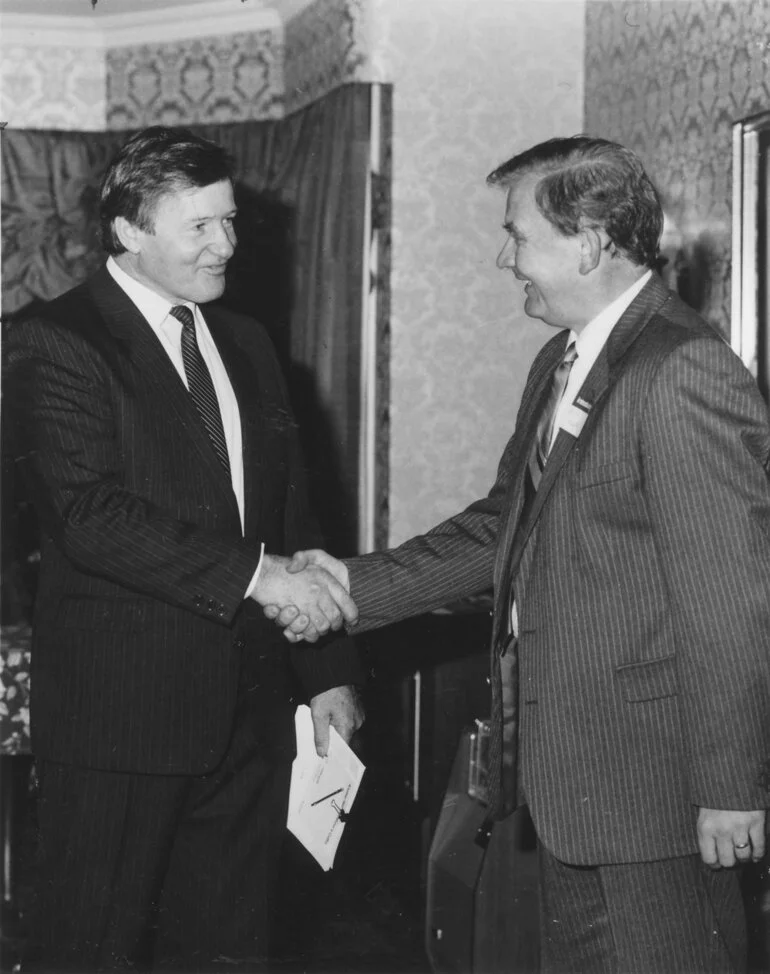 Image: Prime Minister Jim Bolger and John Allen, National candidate for Heretaunga, at election campaign launch.