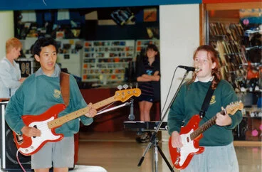 Image: St Joseph's School's first rock band 'About Time'; Tu Nguyen, Krysta Hall, first appearance.