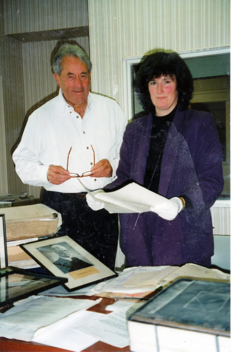Image: Library; Hazelwoods archives presented by Colin Gibbs to archivist Nicola Frean