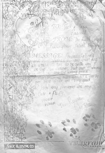 Image: Tessa and Jack's wedding 28; a telegram from the royal corgis