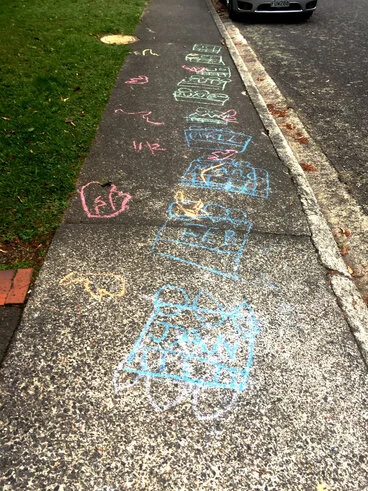 Image: Pavement hopscotch lockdown image (with calendar months), Pinehaven