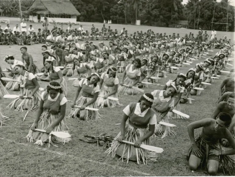 Image: Polynesian school children (probably Niuean) performing an action song. [P1-402-1964]