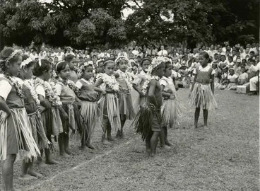 Image: Polynesian school children (probably Niuean) performing an action song. [P1-403-1965]