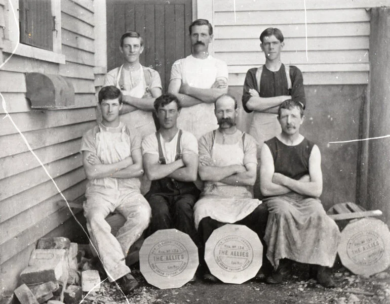 Image: Cheese workers and packaging, Te Horo, 1920s [P1-6447-8837]