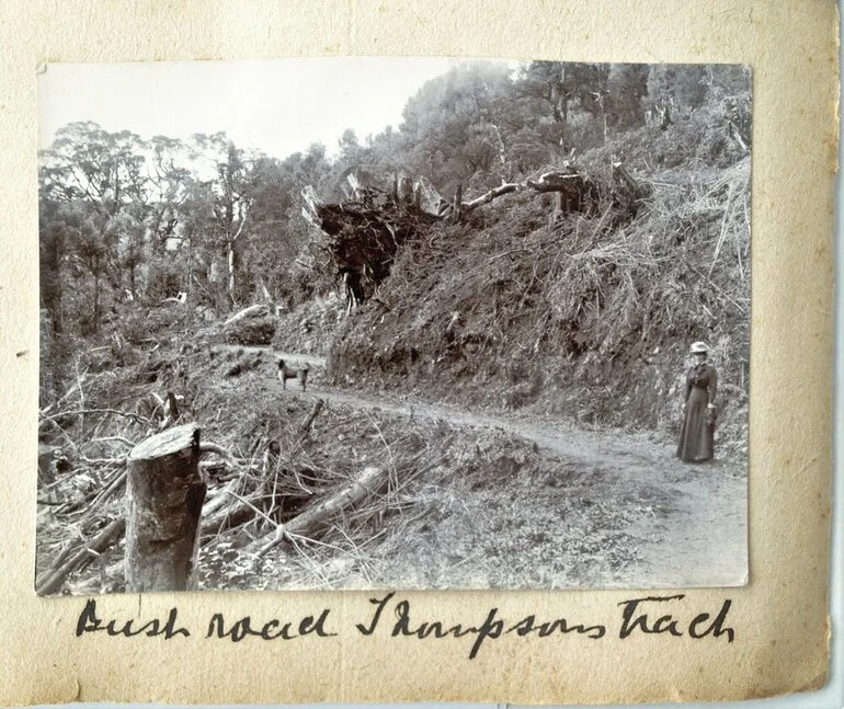 Image: Thompson's Track with unidentified woman and dog