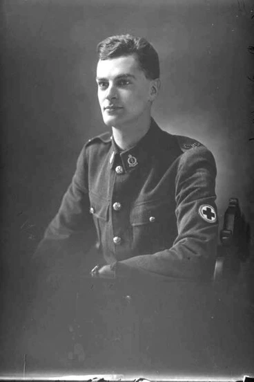Image: 1/4 portrait of Private Rudolph Baeyertz, Reg No 3/3144, of the New Zealand Medical Corps.