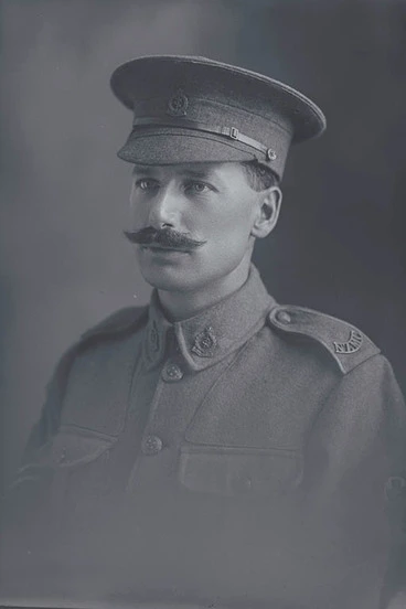 Image: 1/4 portrait of Private Jackson with the New Zealand Medical Corps. and a moustache