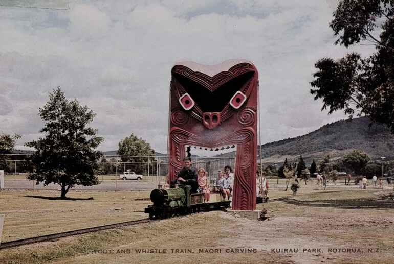 Image: Toot and Whistle Train, Maori Carving - Kuirau Park, Rotorua, N.Z.