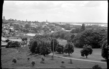 Image: Auckland Domain, looking towards the city and wharves