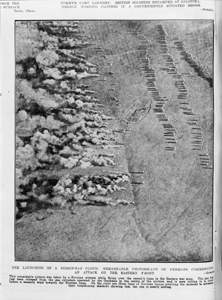 Image: The launching of a poison gas cloud: remarkable photograph of Germans commencing an attack on the Eastern Front