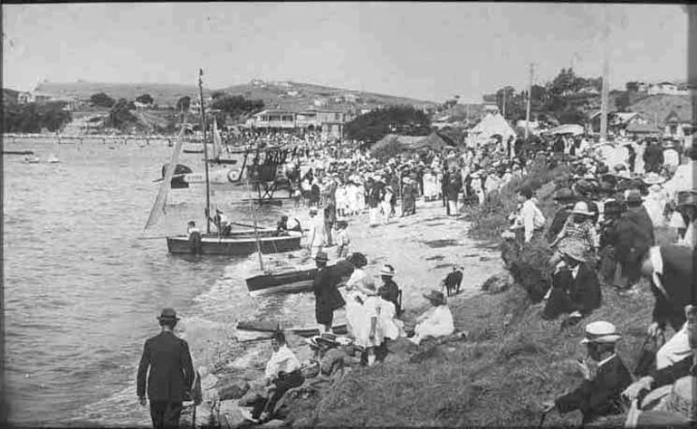 Image: Looking east along St Heliers Bay beach, showing the St Heliers....