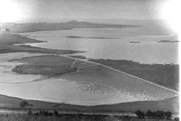Image: Looking south west from Mangere Mountain up the Manukau Harbour....