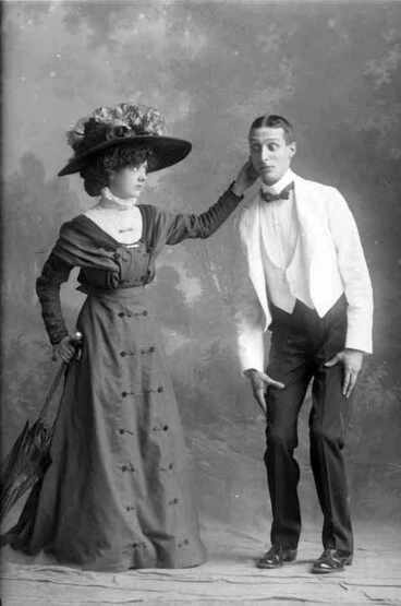 Image: Full length portrait of an actor and actress from the Sixes and....