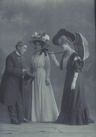 Image: Full length portrait of an actor and two actresses from the....