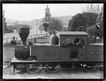 Image: Single Fairlie Class E Number 175 on display near Dunedin Railway station