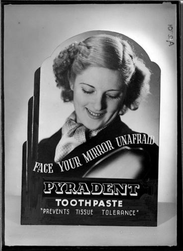 Image: Showing advertising stand for Pyradent toothpaste for Dormer Beck Advertising 1940s